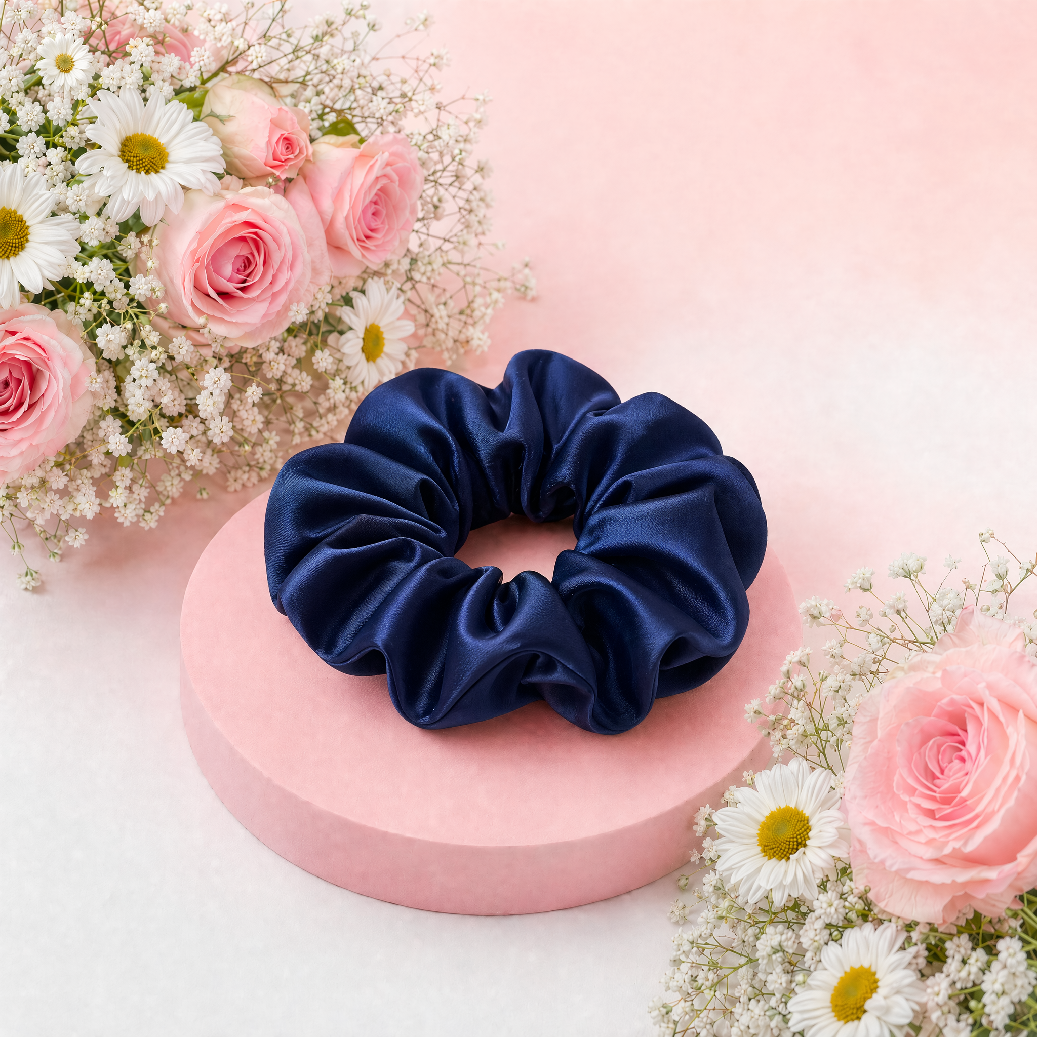 Chouchou satiné bleu nuit accessoire cheveux femme Box Détente Antillaise