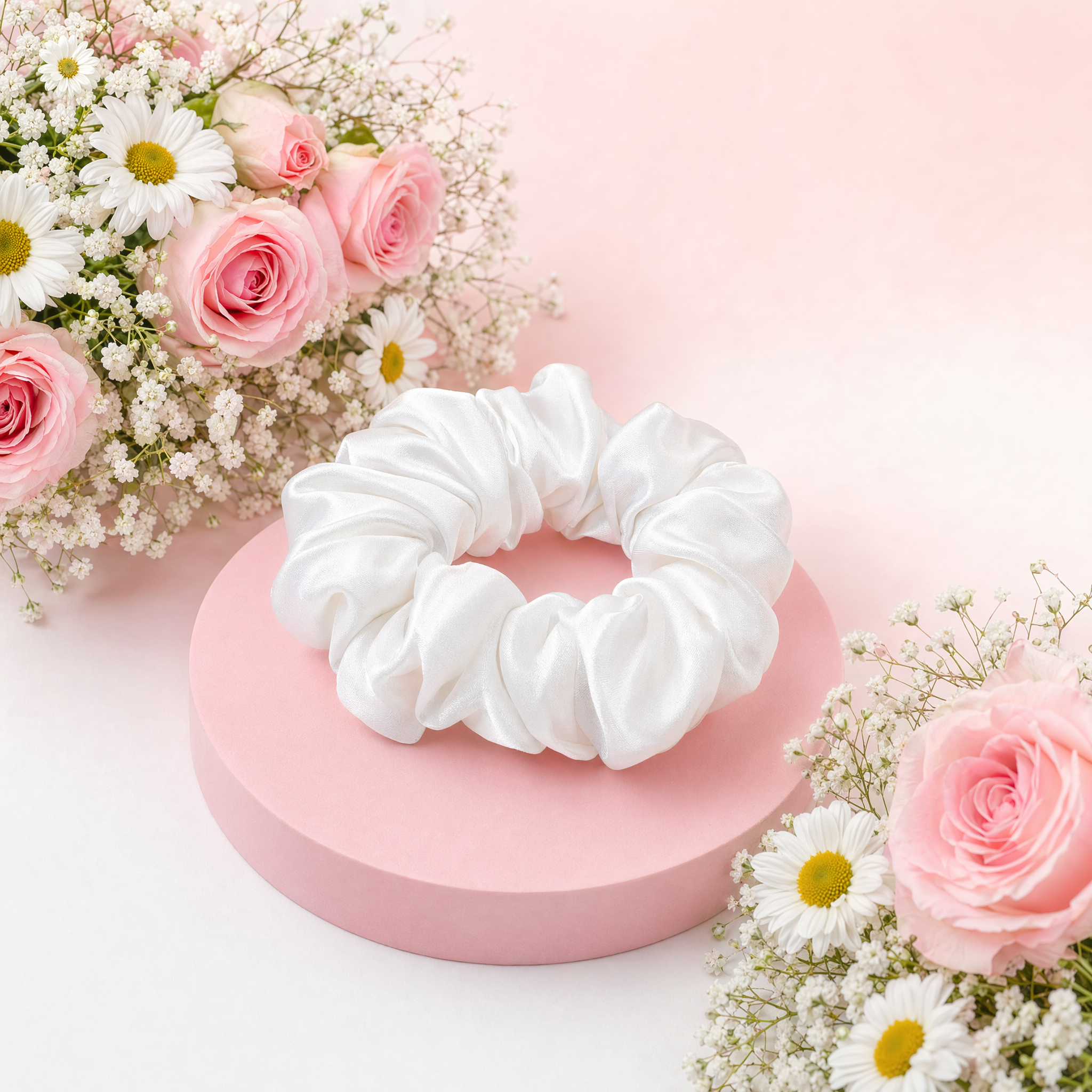 Chouchou XXL satiné blanc pour cheveux inclus dans le coffret bien-être Noalíss