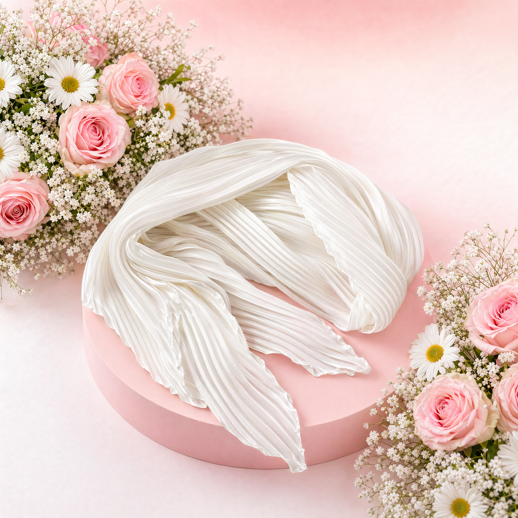 Foulard plissé satiné blanc inclus dans la Box Détente Antillaise Noalíss