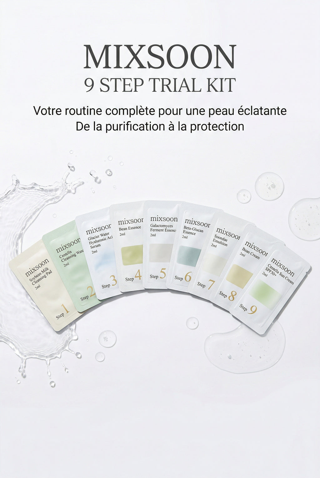 Routine soin visage coréenne Mixsoon K-Beauty 9 étapes incluse dans le coffret Noalíss