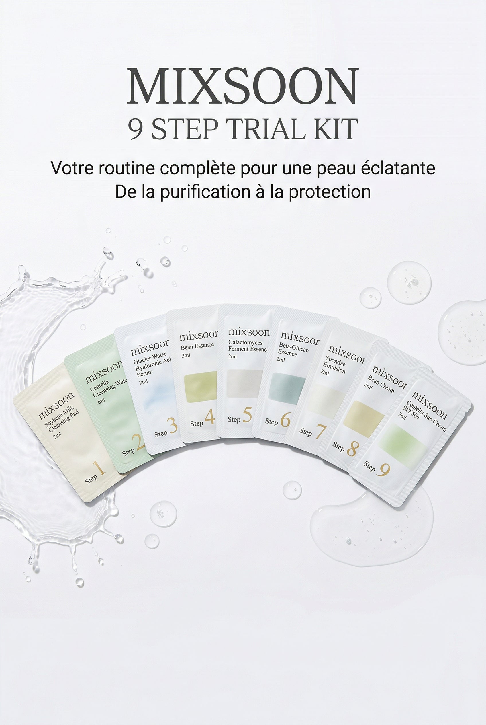 Routine soin visage coréenne Mixsoon K-Beauty 9 étapes incluse dans le coffret Noalíss